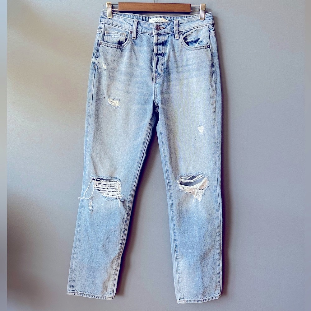 High Rise Distressed Straight Jean